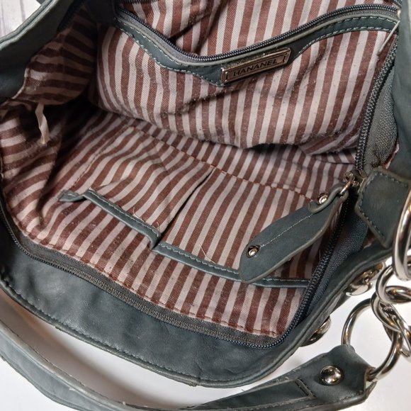 Hananel Gunmetal Gray Silver Studded Shoulder Bag Purse - Picture 7 of 8